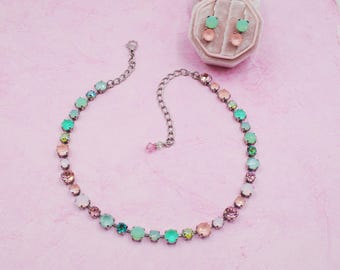 PEACHY MINT LUXE 8mm/6mm Pink and Mint Green Necklace, Bracelet and Earrings