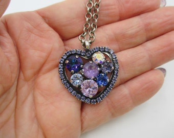 Purple Heart Necklace, Purple Pendant Necklace, Crystal Heart Necklace, Violet Heart Necklace, Love You Gift, Anniversary Present