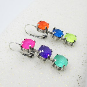 NEON LACQUER EFFECT Earrings 8mm Bright, Colorful Crystals to match Necklace and Bracelets listed separately, Neon Earrings image 2