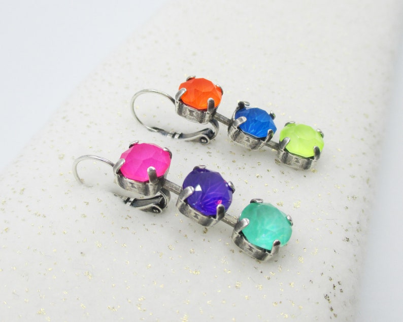 NEON LACQUER EFFECT Earrings 8mm Bright, Colorful Crystals to match Necklace and Bracelets listed separately, Neon Earrings image 2