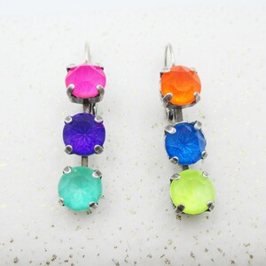 NEON LACQUER EFFECT Earrings 8mm Bright, Colorful Crystals to match Necklace and Bracelets listed separately, Neon Earrings image 3