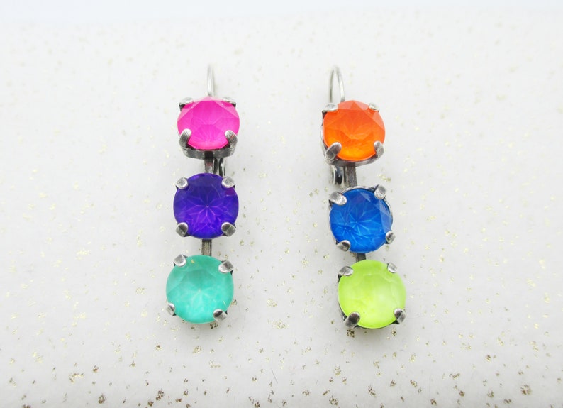 NEON LACQUER EFFECT Earrings 8mm Bright, Colorful Crystals to match Necklace and Bracelets listed separately, Neon Earrings image 3