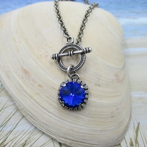 ONE-STONE NECKLACE ~ 14mm Majestic Blue Crystal, Blue Crystal Pendant Necklace, Bright Blue Crystal Necklace, 14mm Crystal Necklace