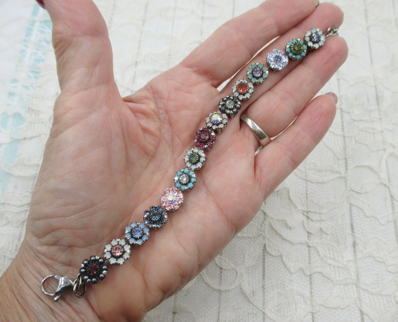 FAB FLORAL FANTASYEmbellished Floral Bracelet, Crystal Flower Bracelet, Designer Bracelet, Neutral Crystal Floral Bracelet image 5