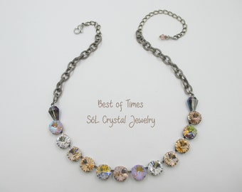 BEST OF TIMES ~ 12mm Neutral Crystal Necklace, Etched Chain, Genuine Premium Crystals, Item 1279, Neutral Sparkler