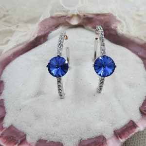 LARGE HOOP EARRINGS, Sparkling Earrings with 12mm Crystal, **Pick Your Color** Silver Hoop Earrings with Genuine Crystals (E120)