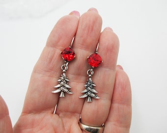 Christmas Tree Earrings - PICK YOUR COLOR of 8mm crystal