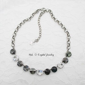 Black Glitz ~ 12mm Black, Grey, Clear Necklace, Genuine Austrian Crystals, Black Necklace, Classic Colors, So Wearable