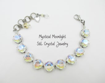 MYSTICAL MOONLIGHT 12mm Square Cushion Cut Moonlight Bracelet, Tons of Sparkle, Almost Clear Crystal Bracelet, Item no. 1291