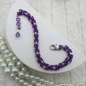 CHAINMAILLE Bracelet, Purple Chainmaille Bracelet, Accent Bracelet, Layering Bracelet, Byzantine Bracelet