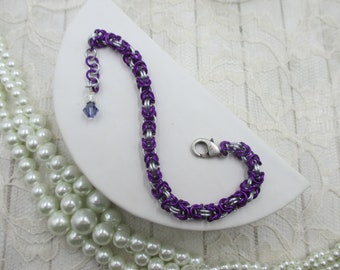 CHAINMAILLE Bracelet, Purple Chainmaille Bracelet, Accent Bracelet, Layering Bracelet, Byzantine Bracelet