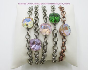 CUSHION CUT CLASSICS 12mm Square Cushion Cut Bracelets, One-Stone Bracelets, Solitaire Crystal Bracelets