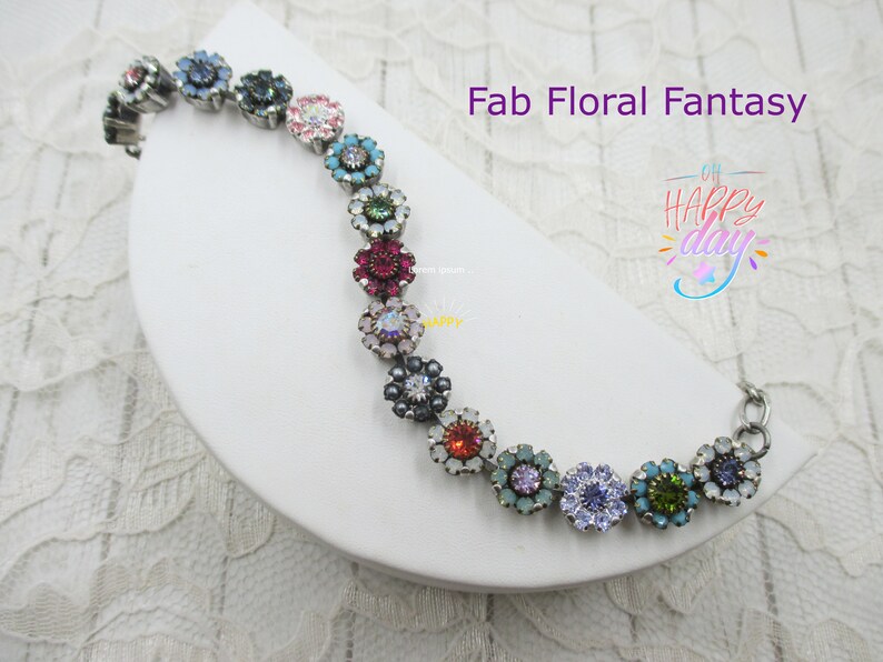 FAB FLORAL FANTASYEmbellished Floral Bracelet, Crystal Flower Bracelet, Designer Bracelet, Neutral Crystal Floral Bracelet image 7
