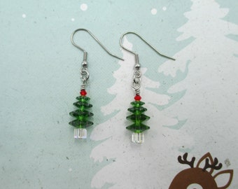 Adorable Crystal Christmas Tree Earrings, Christmas Earrings, Tree Earrings, Holiday Earrings, Crystal Christmas Trees