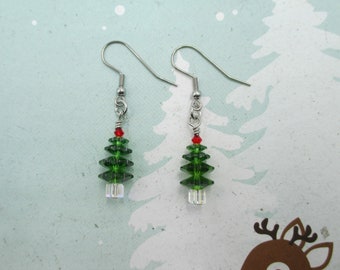 Adorable Crystal Christmas Tree Earrings, Christmas Earrings, Tree Earrings, Holiday Earrings, Crystal Christmas Trees E76