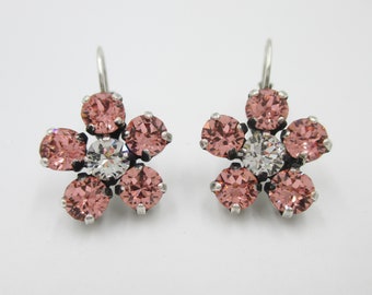 FLOWER EARRINGS Spring and Summer Earrings, Floral Earrings, Pink Crystal Earrings, Pink Flower Earrings, Gorgeous Accessory