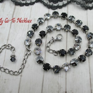 My Go-To Necklace and Bracelet, 8mm Genuine Crystal Black, Grey and Clear Necklace and Bracelet, Classic Color Combination