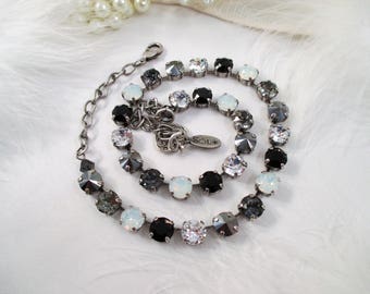 MOVIE NIGHT Genuine Crystal Necklace, Black, White and Clear Crystal Necklace, Classic Color Combination