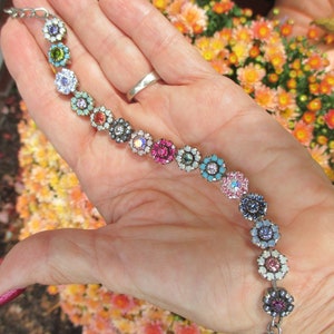 FAB FLORAL FANTASYEmbellished Floral Bracelet, Crystal Flower Bracelet, Designer Bracelet, Neutral Crystal Floral Bracelet image 3