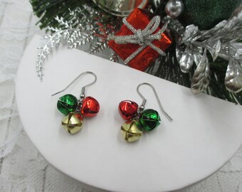 CHRISTMAS EARRINGS - Jingle Bell Earrings - Red, Green and Gold Bells - Jingle Bells - Festive Earrings - Christmas Bells