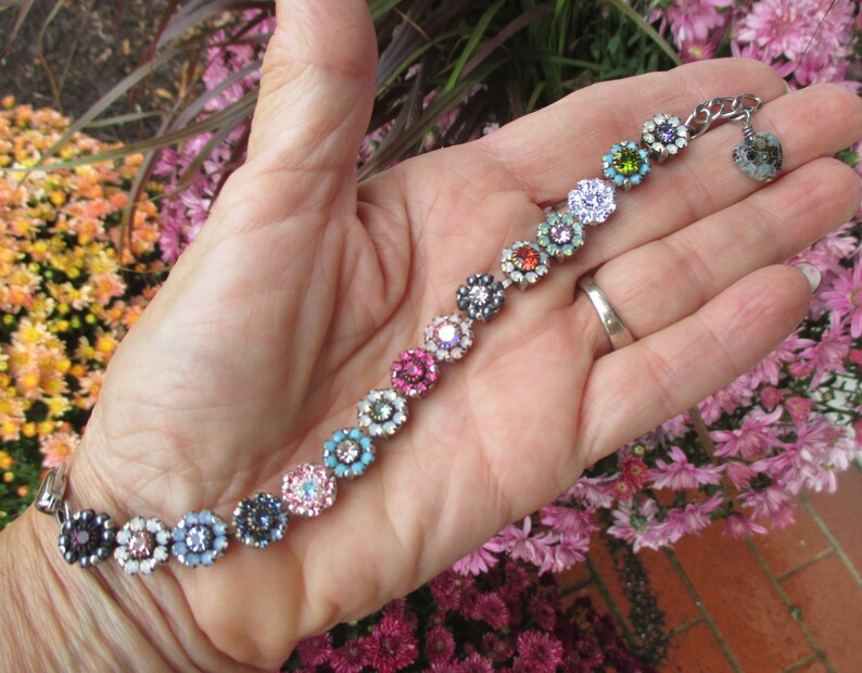 FAB FLORAL FANTASYEmbellished Floral Bracelet, Crystal Flower Bracelet, Designer Bracelet, Neutral Crystal Floral Bracelet image 1