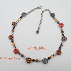 PERFECTLY PLAID Mixed Size Black/Orange Necklace, Genuine Premium Crystals, Orange Crystal Necklace, Halloween and Fall, 12/6/4mm Crystals