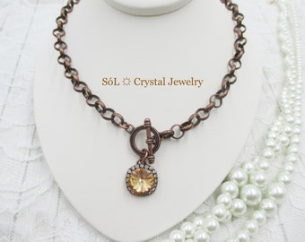 14mm Crystal Toggle Necklace, Gold Crystal Toggle Necklace, Light Colorado Topaz Toggle Necklace and Earrings