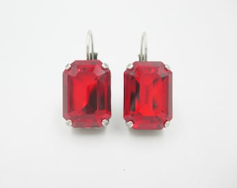 RED 14x10 Earrings, Crystal Earrings, Red Crystal Earrings, Rectangular Earrings, Statement Earrings, Christmas, Valentine's, Any Day (E246)