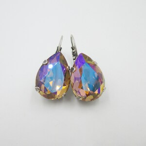 SMOKEY SHIMMER 18x13 Crystal Pear Drops, Large Colorful Pear Shaped Drop Earrings, Teardrop Earrings, Multicolor Crystal Earrings (E198)