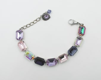 OCTA-GONE GIRL ~ 14x10mm Purple Crystal Bracelet, Rectangular Bracelet, Octagon Bracelet, Purple and Pink Crystals, no. 1256