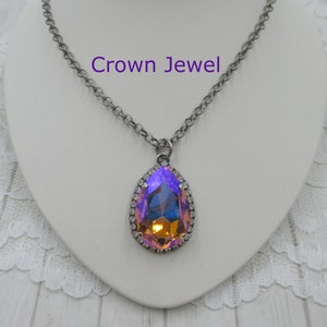 Crystal Pear Shaped Pendant Necklace, Teardrop Crystal Necklace, Large 27x18 Pear Crystal, Statement Necklace, &quot;Crown Jewel&quot;
