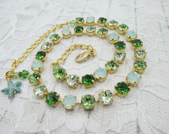 CLEARWATER Crystal Neckace, Green Crystal Necklace, 8mm Green Necklace, All Year Wear, Green Crystal Shades