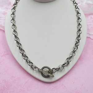 ANTIQUE SILVER Toggle Necklace, Silver Necklace, Rolo Chain Necklace, Silver chain Necklace, On-Trend Style, Layering Necklace