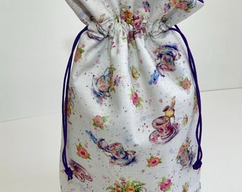 Handmade Floral Drawstring Fabric Gift Wrap Bag, Cosmetics and Hair Accessories Travel Storage Cinch Sack