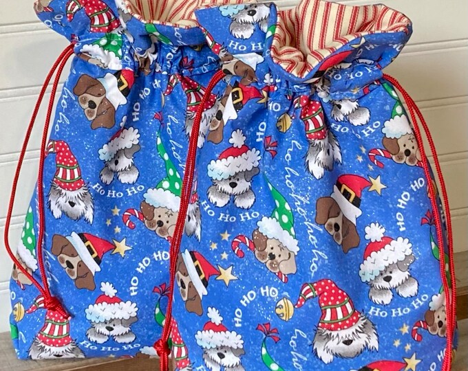 Reusable Fabric Christmas Gift Wrap Bag in Puppy Print, Zero Waste