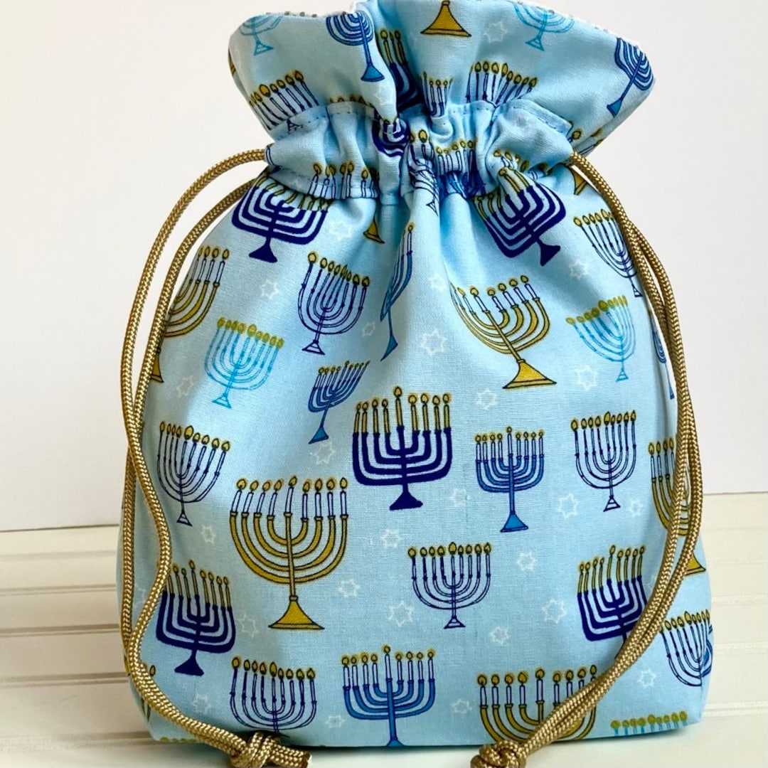 Fabric Hanukkah Gift Bag, Hanukkah Hostess Gift Bag, Coworker Gift, 8 Days of Hanukkah Reusable