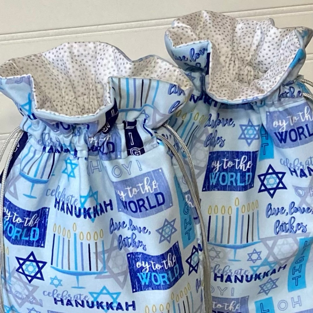 Happy Hanukkah Large Gift Bag - 12"H X 10"W X 5"D Blue & Silver Star Of David Pattern - View #11