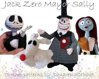 Patrones a ganchillo Jack, Zero Mayor y Sally (Pesadilla antes de Navidad)