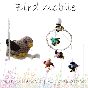 Crochet pattern for Baby bird mobile with musicbox