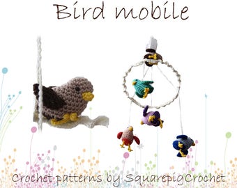 Crochet pattern for Baby bird mobile with musicbox