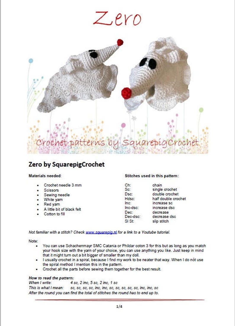 Crochet Pattern Zero nightmare Before Christmas Etsy UK