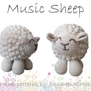 Sheep crochet pattern with a musicbox inside, about 6,5&quot; tall! Plays a cute little song when you pull his tail.