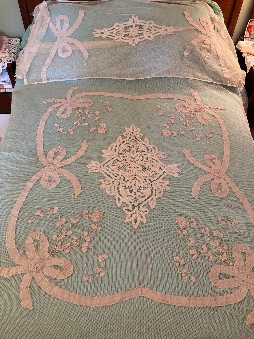Lace Bedspread Vintage Antique Net Battenberg Rare Find Etsy