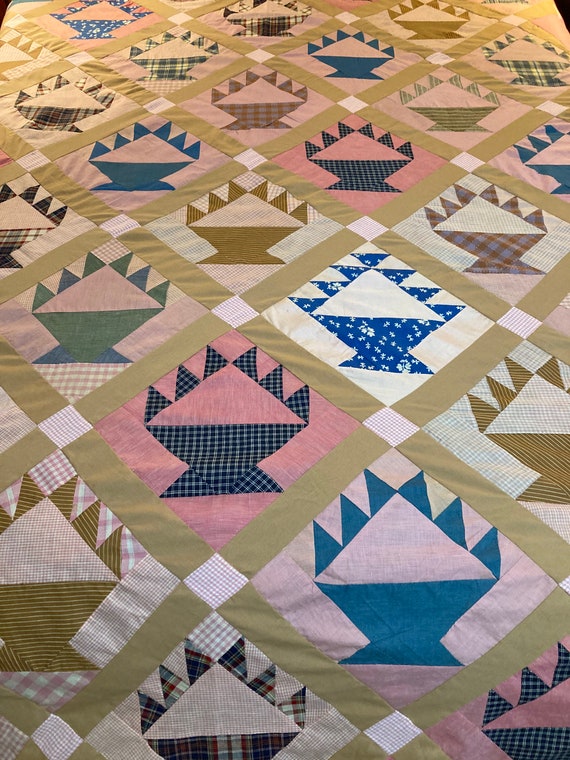 Vintage Basket Quilt Top Queen Ready for Quilting Etsy