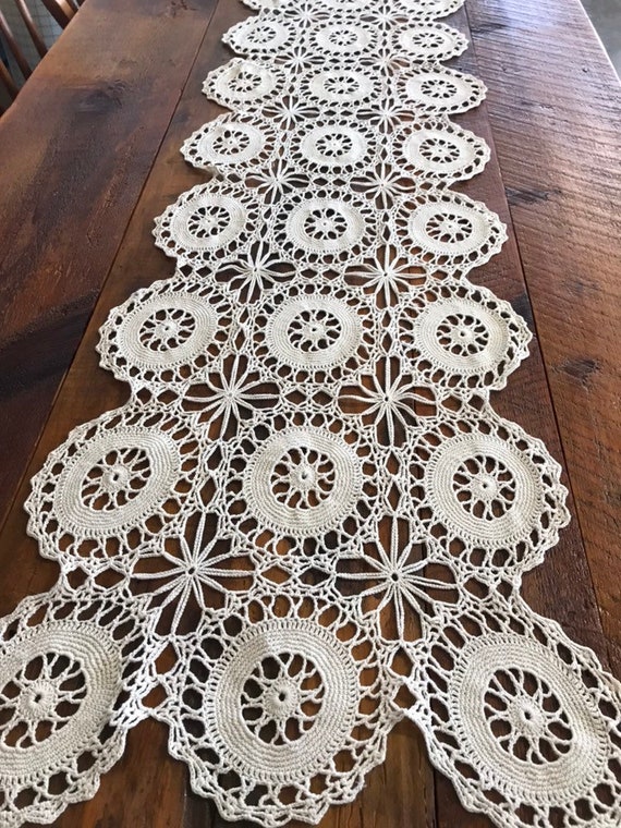 Vintage Hand Crocheted Long Table Runner Dresser Scarf Doily Etsy