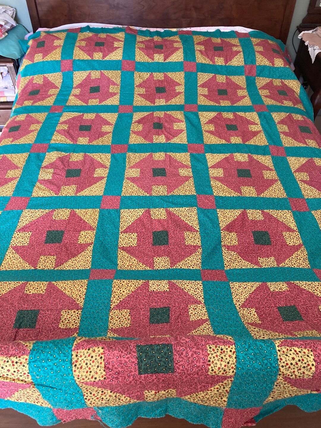 Vintage Quilt Top 1930s Full Size Bright Fun Colors Etsy