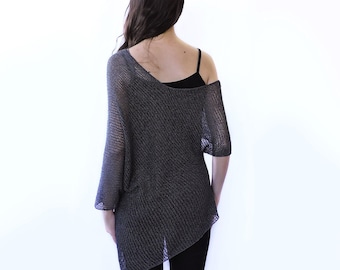 Schiere Strick Tunika Top, Schulterfrei Top, Asymmetrische Top, Durchsichtig Pullover Top, Plus Größe Strick, Party Top, Lose Strick Cover Up, Geschenk