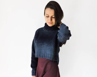 Suéter corto de lana, suéter de cuello alto para mujer, top corto de punto, prendas de punto de talla grande, blusa corta de manga larga, suéter corto de punto, punto grueso