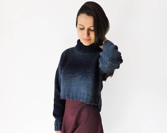 Wool Cropped Sweater, Women Turtleneck Sweater, Knit Crop Top, Plus Size Knitwear, Long Sleeves Crop Blouse, Knit Short Sweater, Chunky Knit