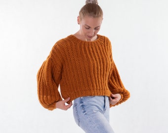 Burnt Orange Pullover, Loose Knit Sweater, Wool Knit Jumper, Plus Size Knitwear, Oversized Blouse, Plus Size Clothing, Winter Knitwear Gift